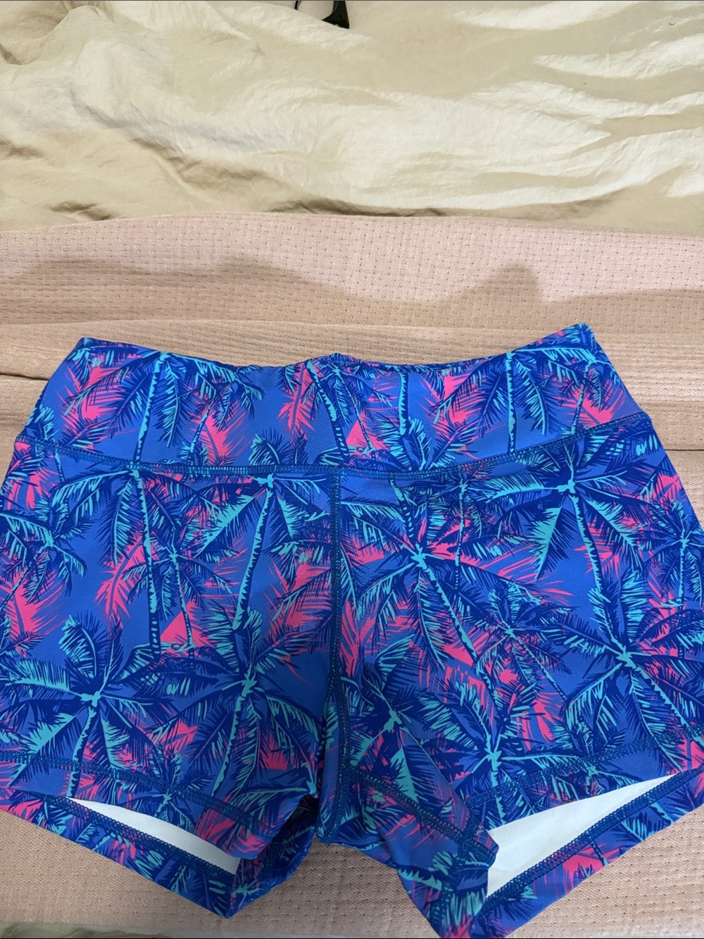 Born Primitive Blue Tropical Palm Athletic Shorts with Pink Accents